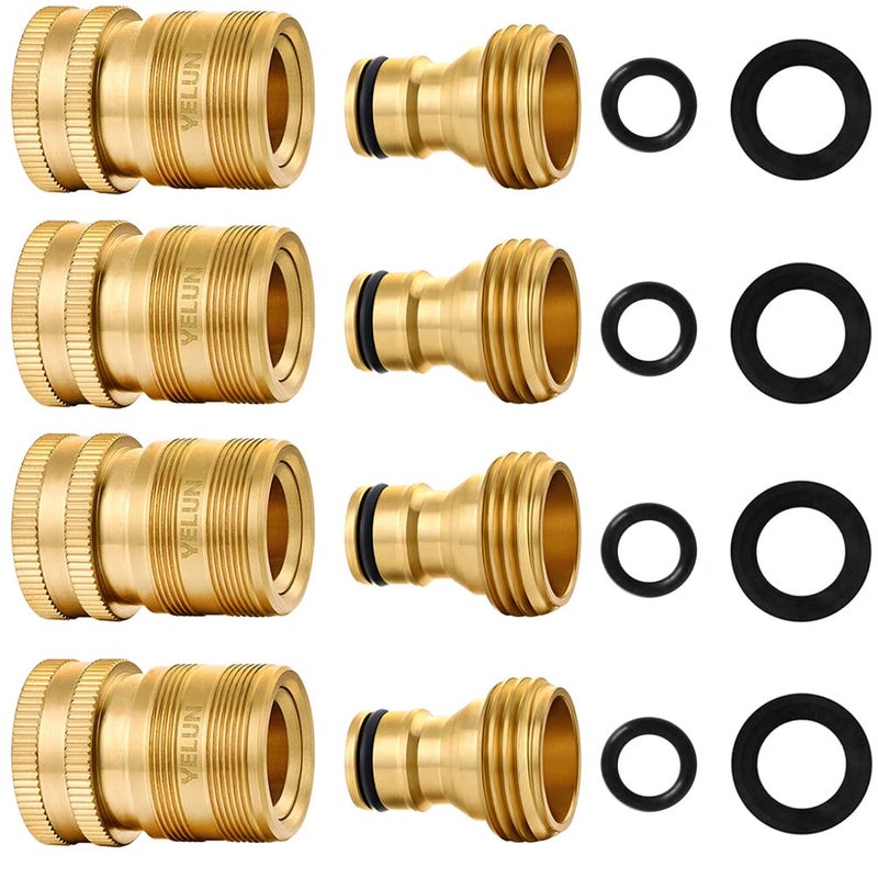 YELUN Garden Hose Quick Connect Solid Brass 3/4 inch GHT Internal Thread Quick Connector Fittings No-Leak Water Hose Female and Male product adapters (4 SETS) - Image 1